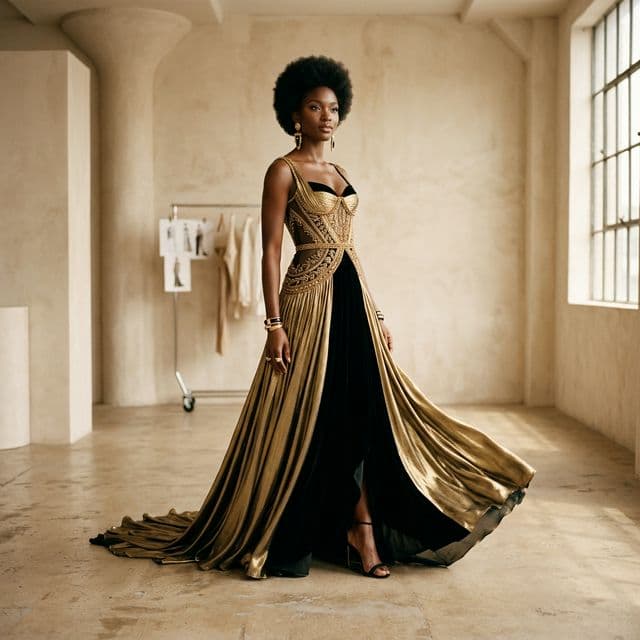 TEN10 Haute Couture — Gold and Black Gown